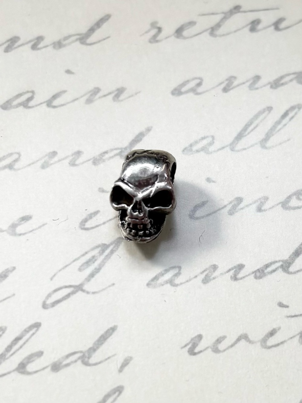 SMALL Sterling Skull Bead Pendant - Silver Men's Unisex Accessory